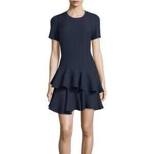 Rebecca Taylor Drop Waist Tiered Ruffled Puckered Jacquard Crew Mini Dress Sz 2‎